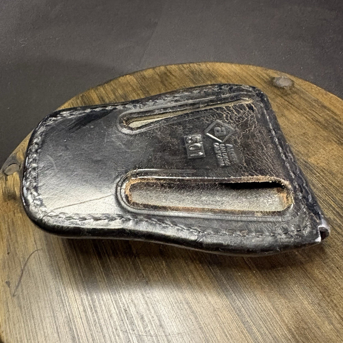 Aker Chain Handcuff Case 501 Basket Weave Leather Hidden Snap USA Made