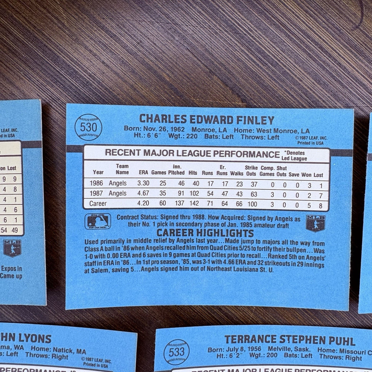 Donruss 1988 High Grade Cards #529, #530, #531, #532, #533 MLB Baseball (Lot 5)