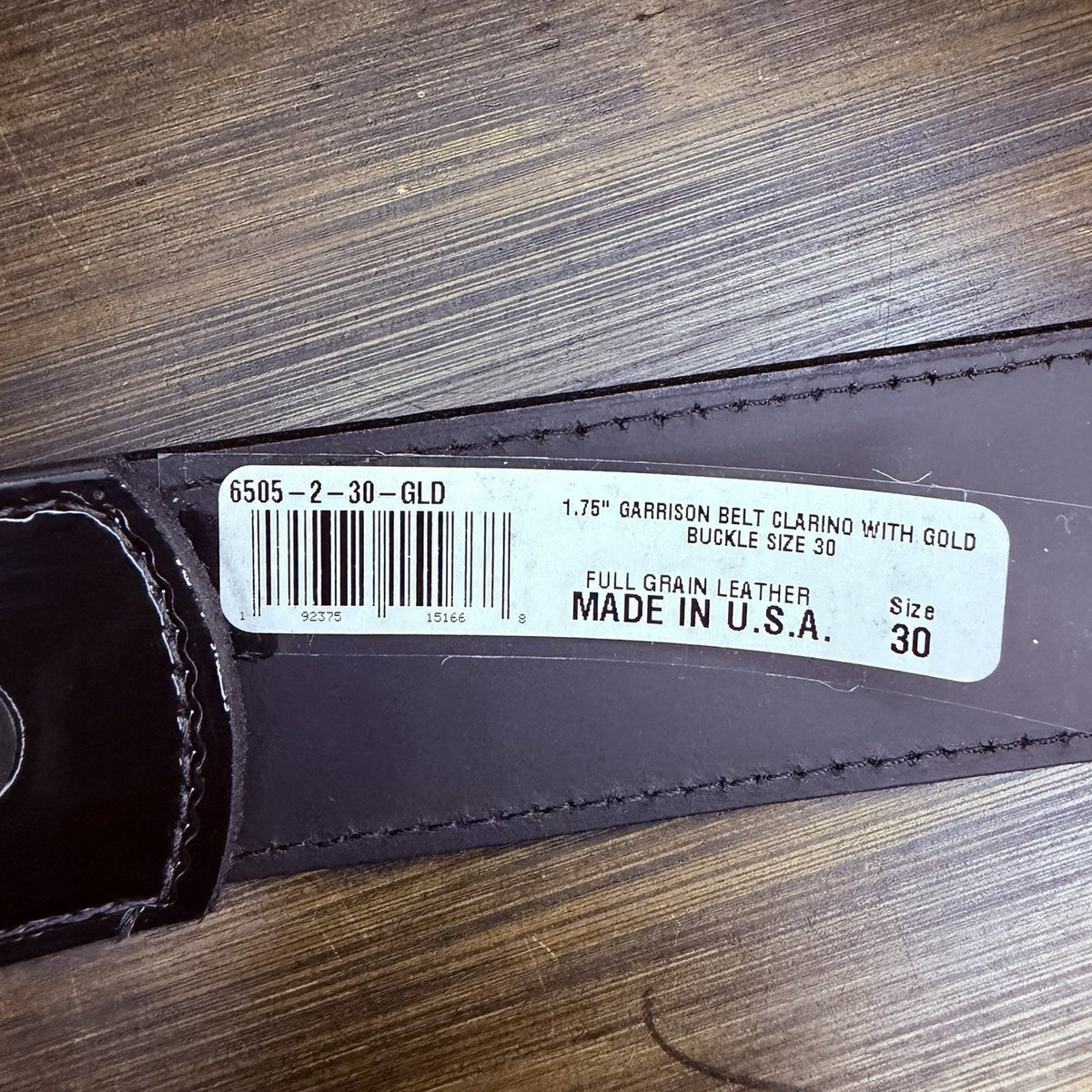 Boston Leather Belt Size 30" High Gloss Black Garrison Gold Buckle Made in USA