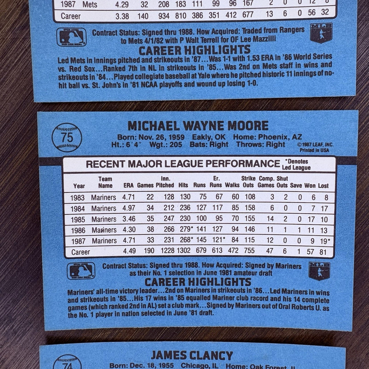 Donruss 1988 High Grade Cards #79, #77, #76, #75, #74 MLB Baseball (Lot 5)