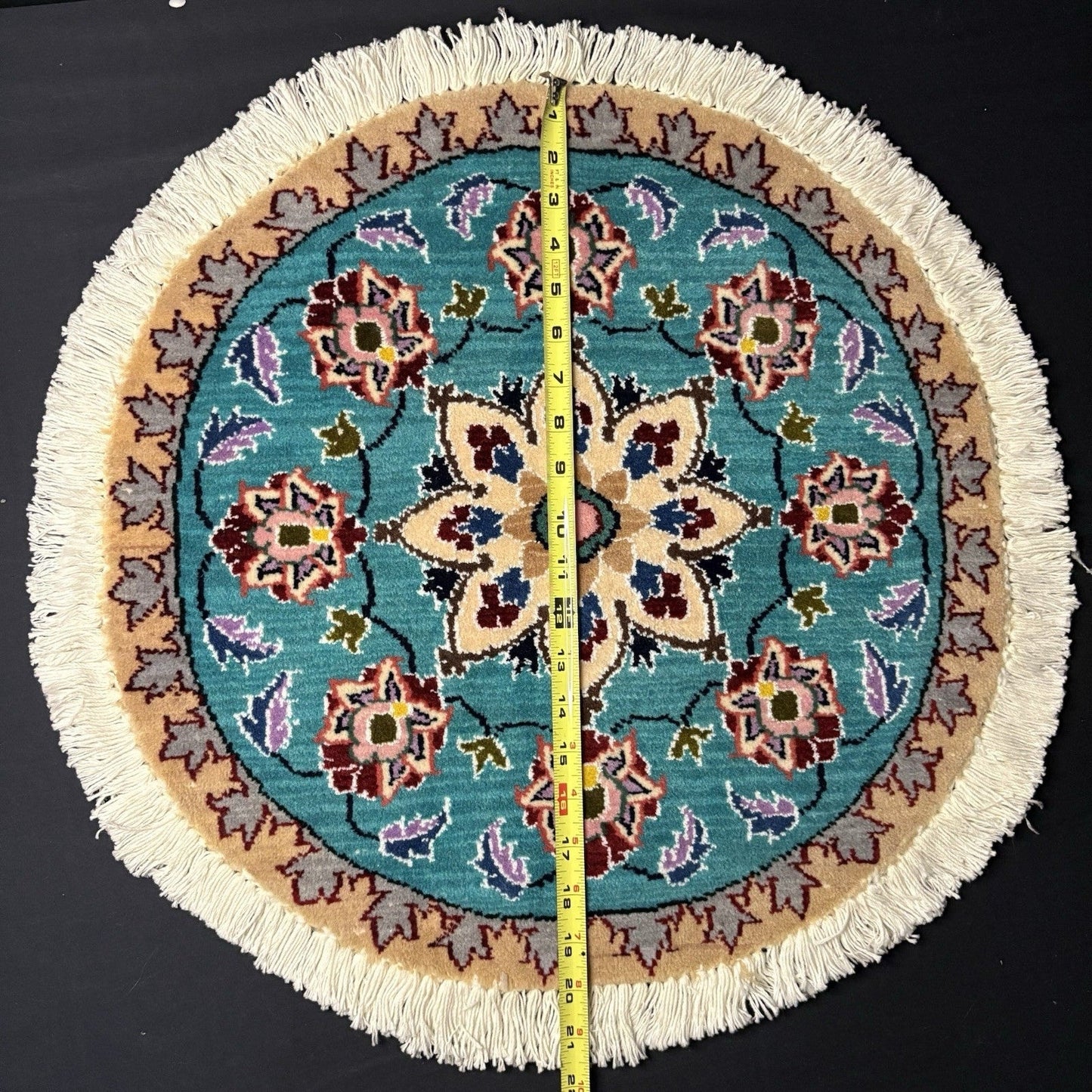 Persian Nain Round Medallion Rug Hand Knotted Size 20”x20” Or 50cm Blue Rug
