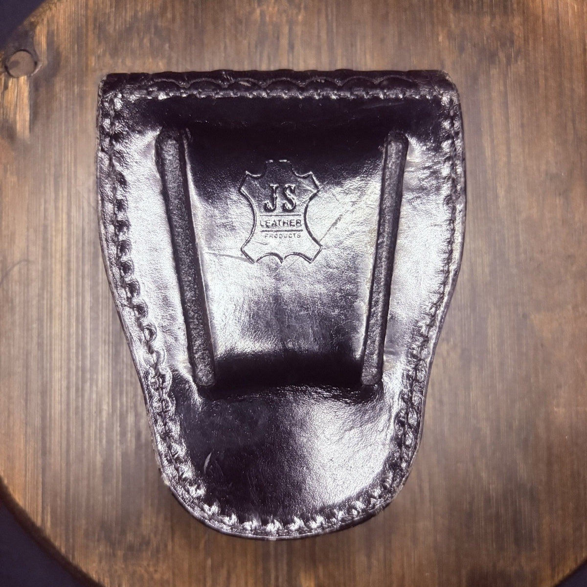 JS Leather Handcuff Case Black Basketweave Duty Belt Case, Hidden Snap