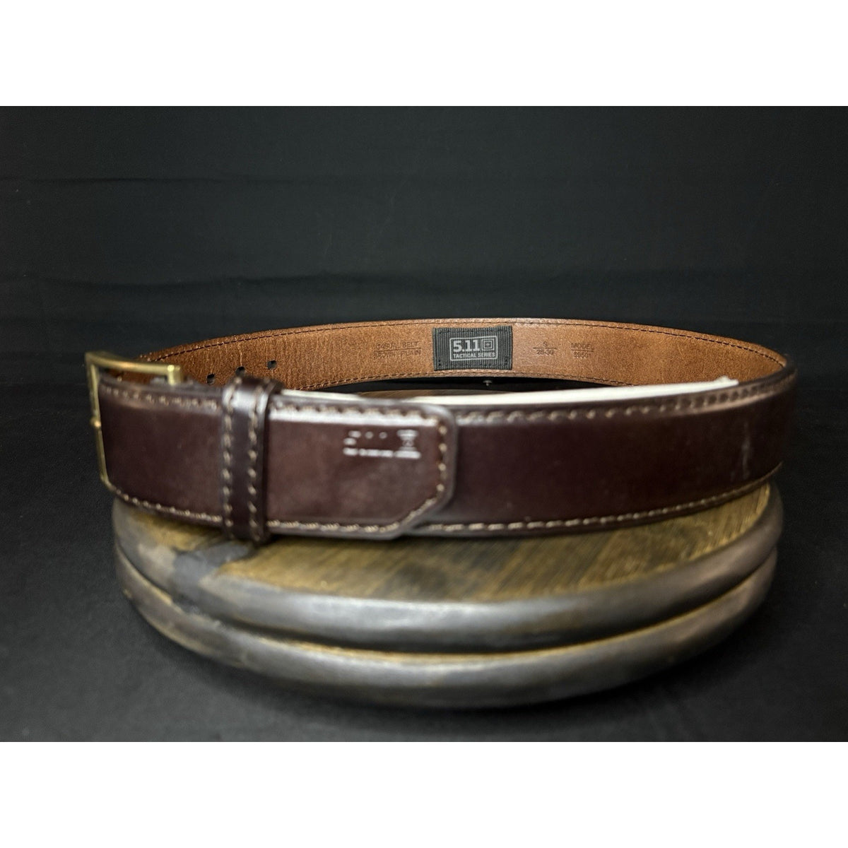 5.11 Tactical Casual Belt Size Small 28”- 30” Brown Leather Brass Buckle 59501
