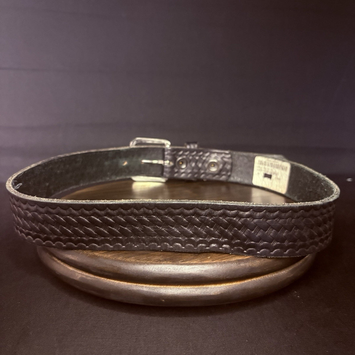 Boston Leather Off Duty Belt Size 32" Basketweave w/ Chrome Buckle Made in USA