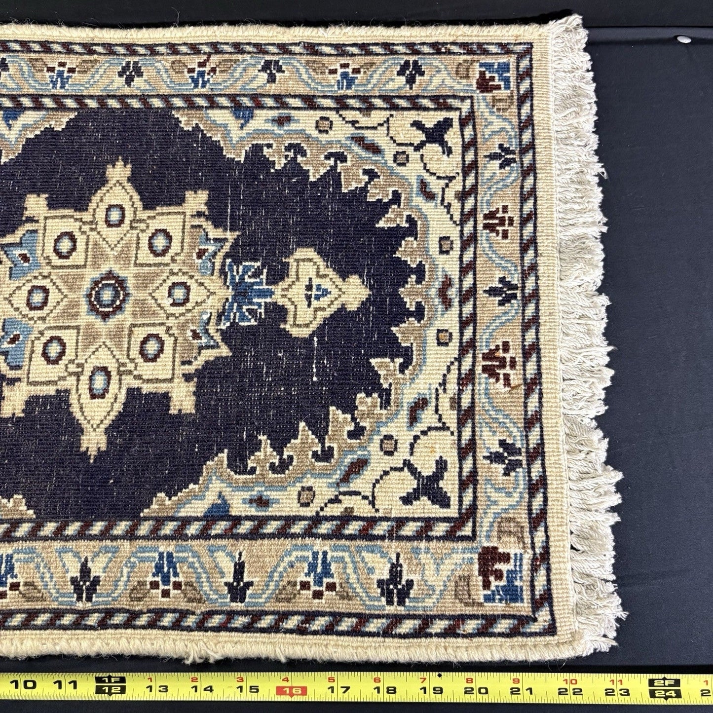 Persian Rug Hand Knotted Blue Medallion 2'x1' or 22"x16" or 40cm X 60cm