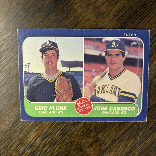 1986 Fleer Eric Plunk/Jose Canseco Rookie Card RC #649 Oakland Athletics