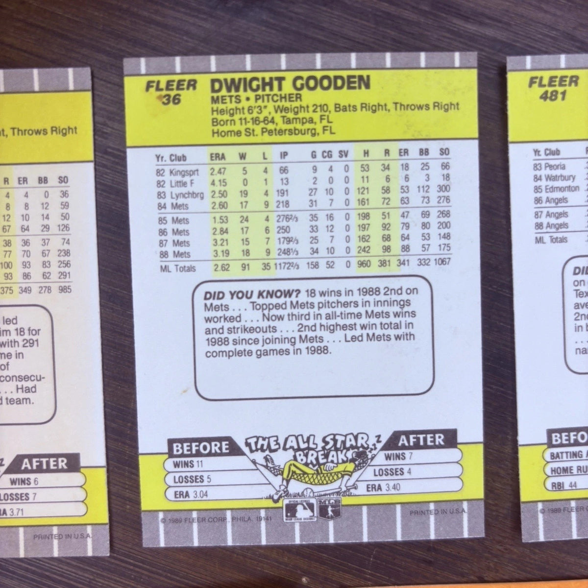 1989 Donruss #547 Fleer #85, #36, #481 High Grade Baseball Card Lot Of (5)