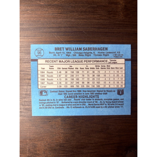 1988 Bret Saberhagen Donruss #96 High Grade Baseball Card See Photos
