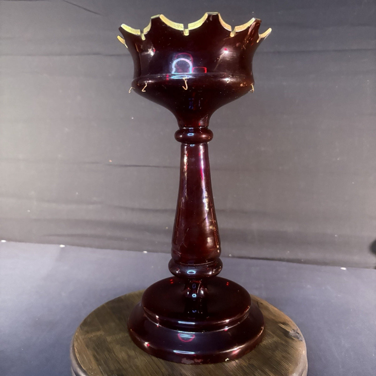 19th Century Bohemian Ruby Glass Mantle Luster 1860-1880 12" Tall 6" Diameter