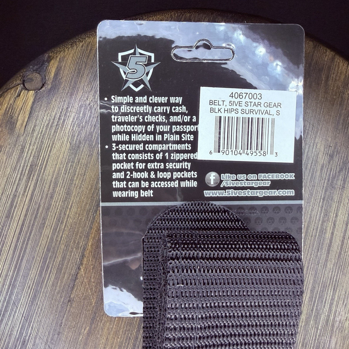 5 Star Tactical HIPS Belt 3 Hidden Pockets Size Small Black Metal Buckle 1.75"