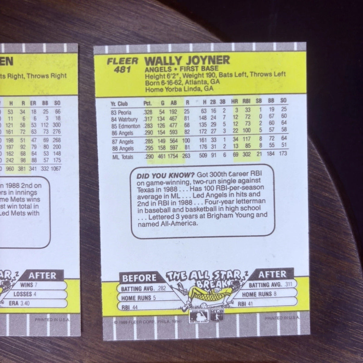 1989 Donruss #547 Fleer #85, #36, #481 High Grade Baseball Card Lot Of (5)