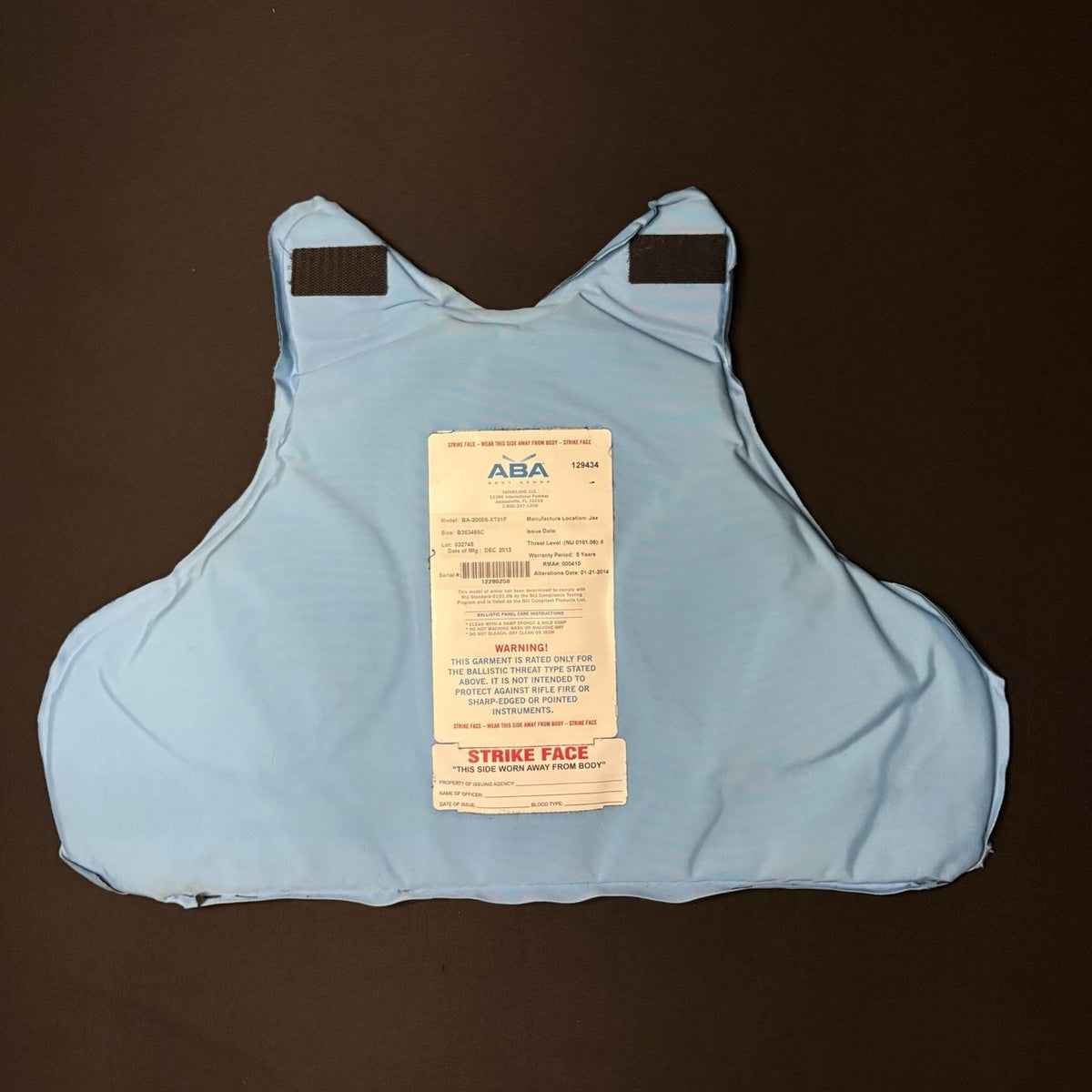 ABA Bullet Proof Vest Level 2 (II) Size Female Large Concealable Ballistic Vest