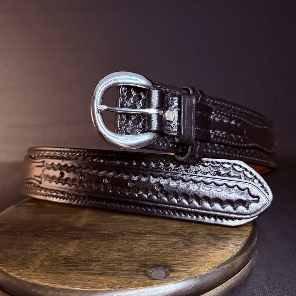 Dutyman River Belt Size 30" Basketweave 2.25" Black Leather Nickle Buckle 1121