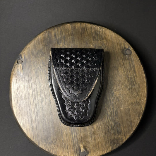 JS Leather Basket Weave Handcuff Case Law Enforcement Hidden Snap