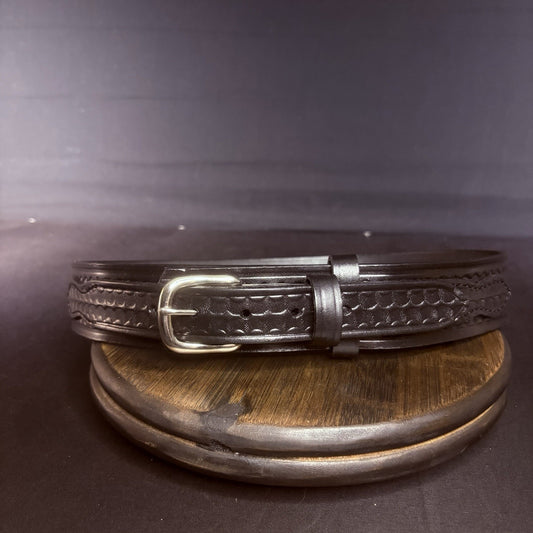 G&G Off Duty Belt Size 30" Long 1.75" Wide Black Basketweave Leather