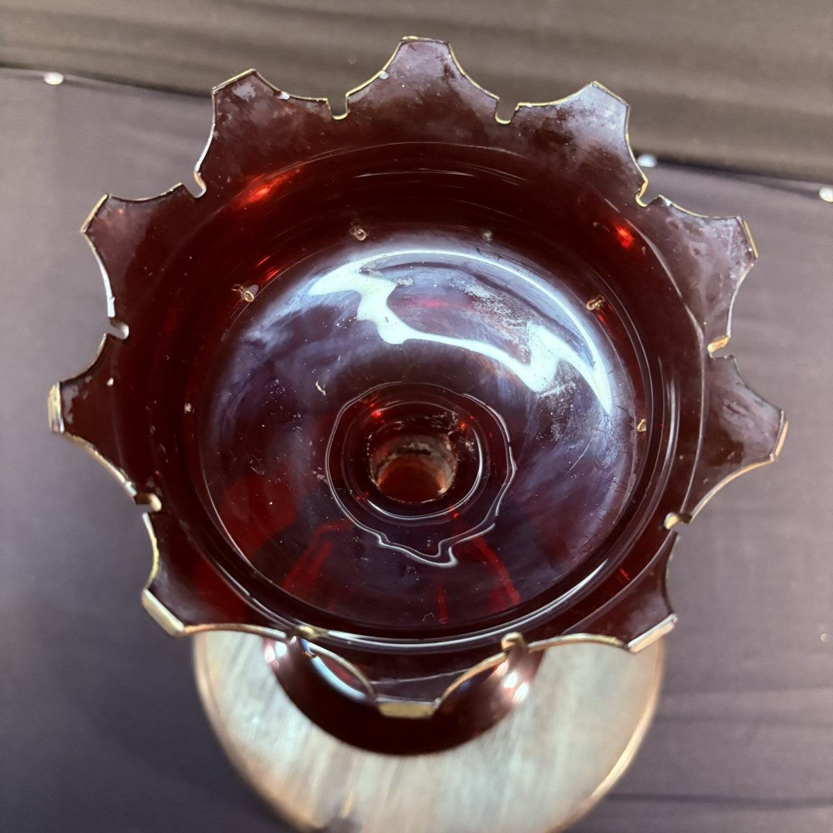 19th Century Bohemian Ruby Glass Mantle Luster 1860-1880 12" Tall 6" Diameter