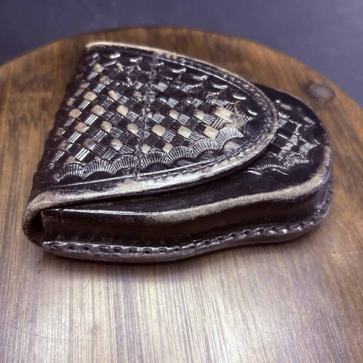 JS Leather Handcuff Case Black Basketweave Duty Belt Case, Hidden Snap