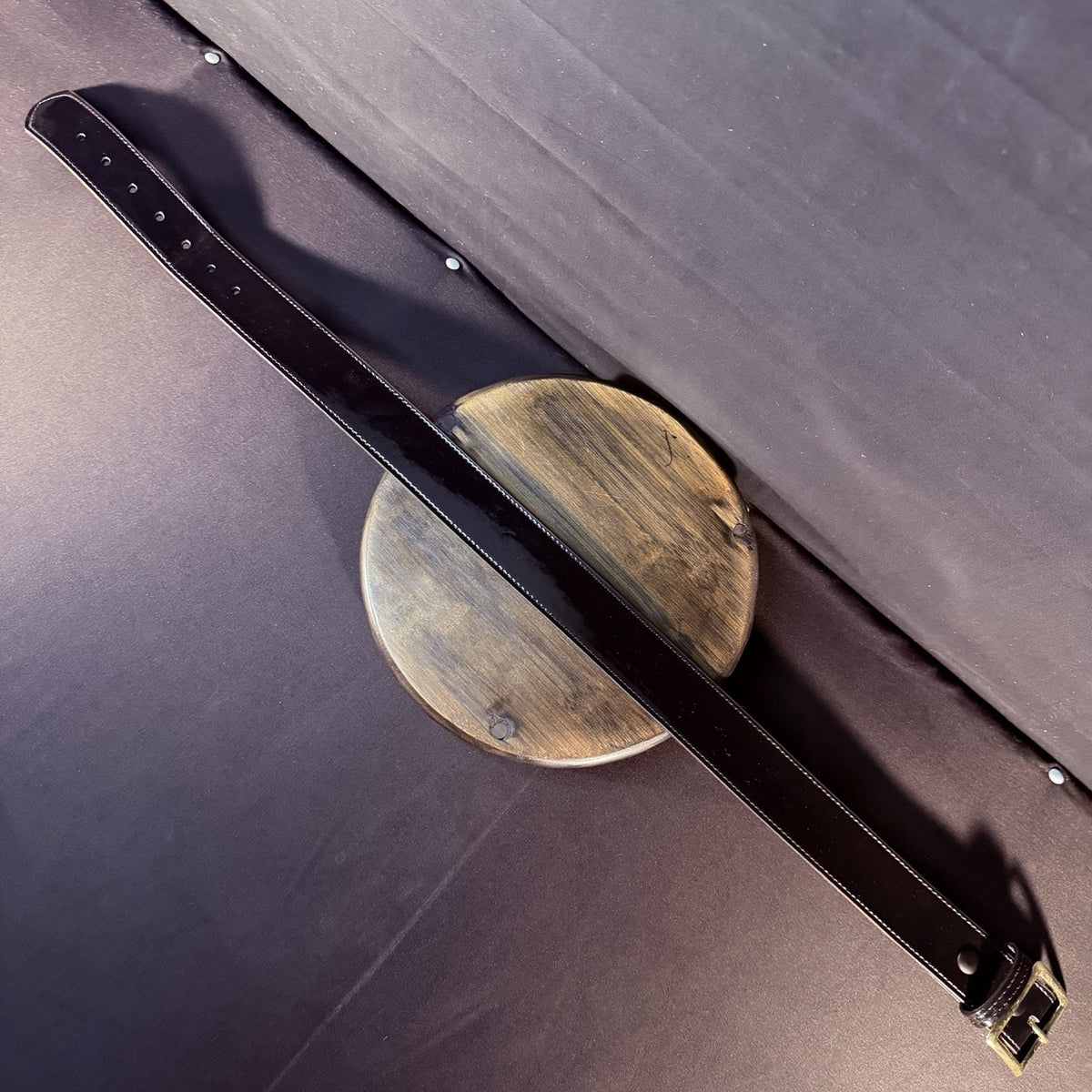 Boston Leather Belt Size 30" High Gloss Black Garrison Gold Buckle Made in USA