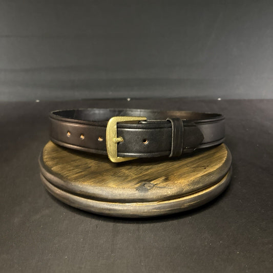 DutyMan Garrison Belt Size 32" Plain Black Leather Brass Buckle 1.5" Wide 1511T