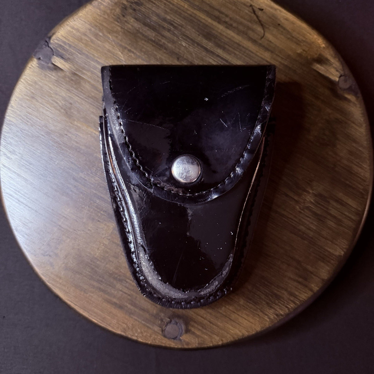 Gould & Goodrich Handuff Case Black High Gloss Leather Nickle Snap H80