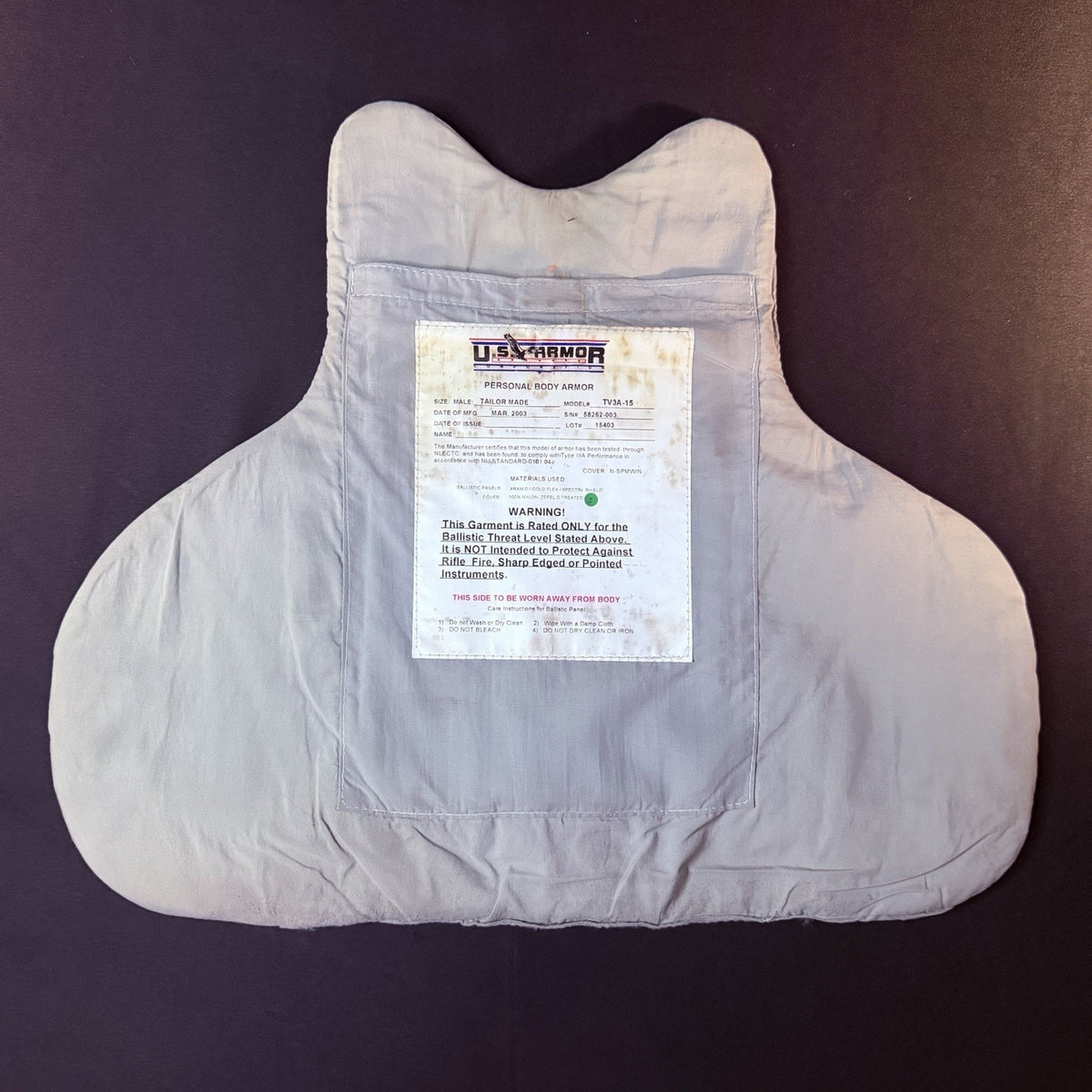 US Armor 3A Vest Size XS Concealable Bulletproof Vest Black Ballistic Level IIIA