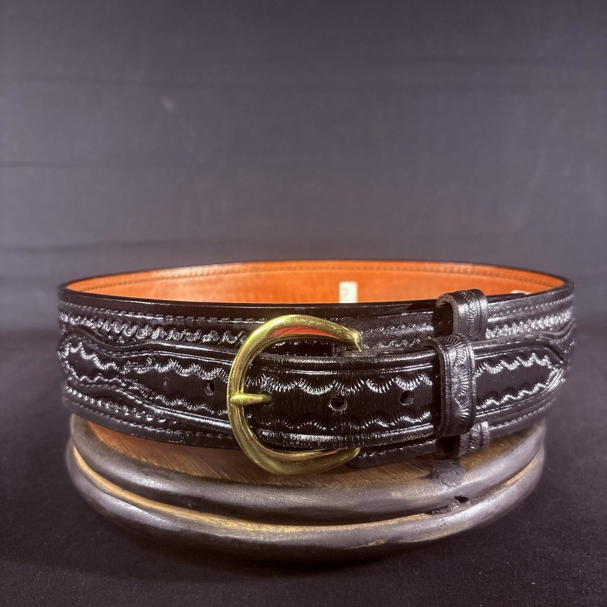 Don Hume Duty Belt Size 30" B106 Basketweave Black Leather Brass Buckle