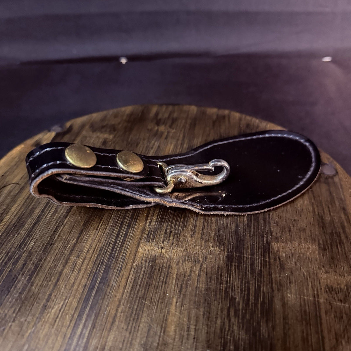 Duty Belt Key Keeper High Gloss Black Leather, Brass Snap And Key Ring