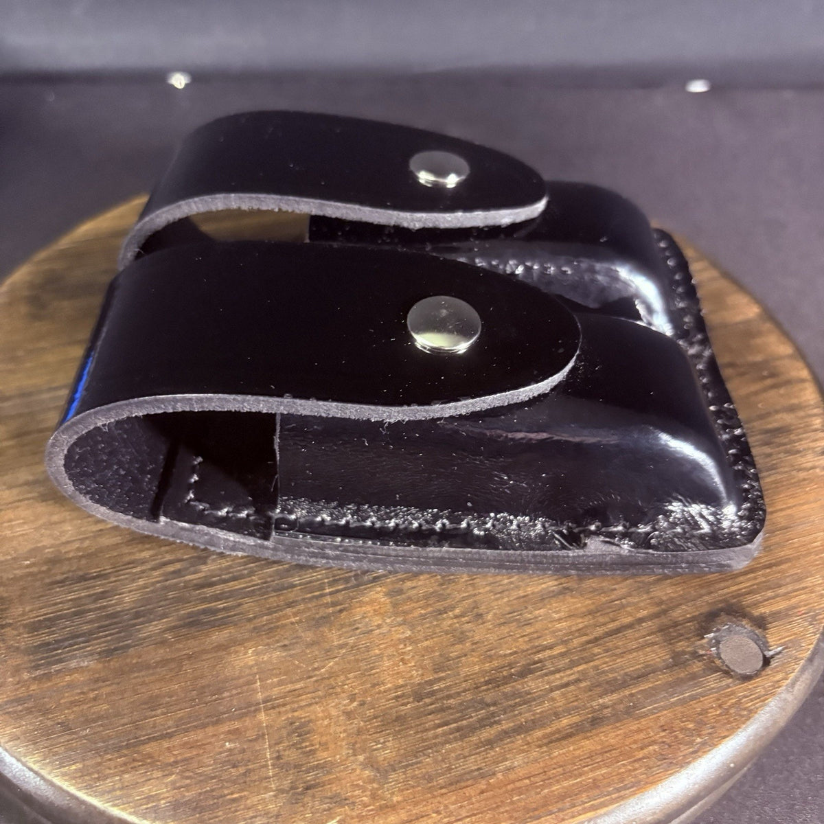 Galls Double Magazine Pouch Gloss Black Plain Leather Chrome Snaps