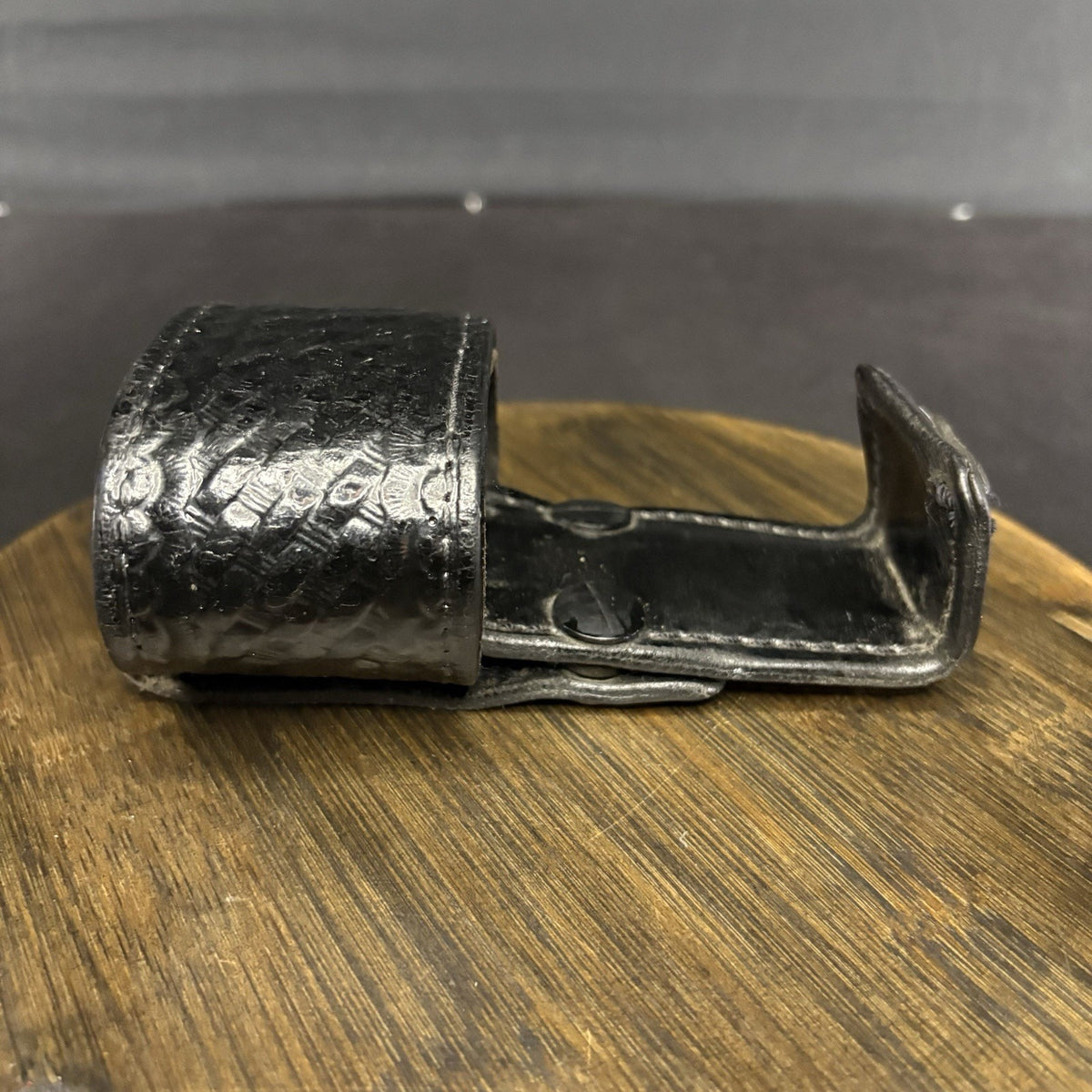 Aker Universal Radio Holder, 588U Basketweave Leather Brass Snap Belt Loop