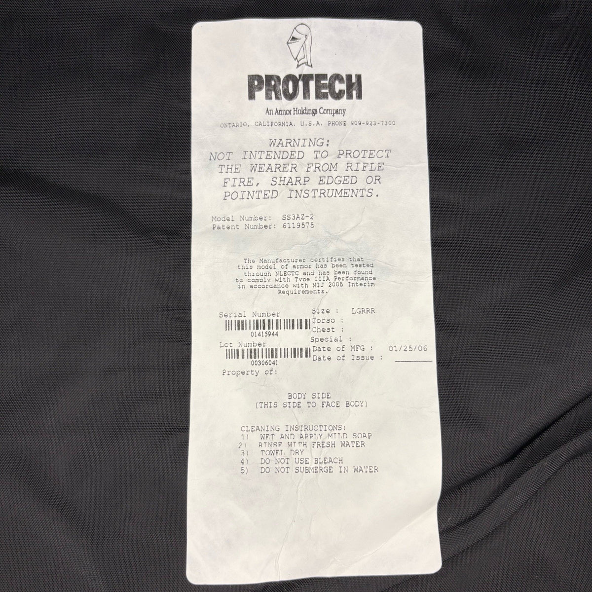 Protech 3A Tactical Carrier Size Large Vest Overlap Chest IIIA Shoulder Armor