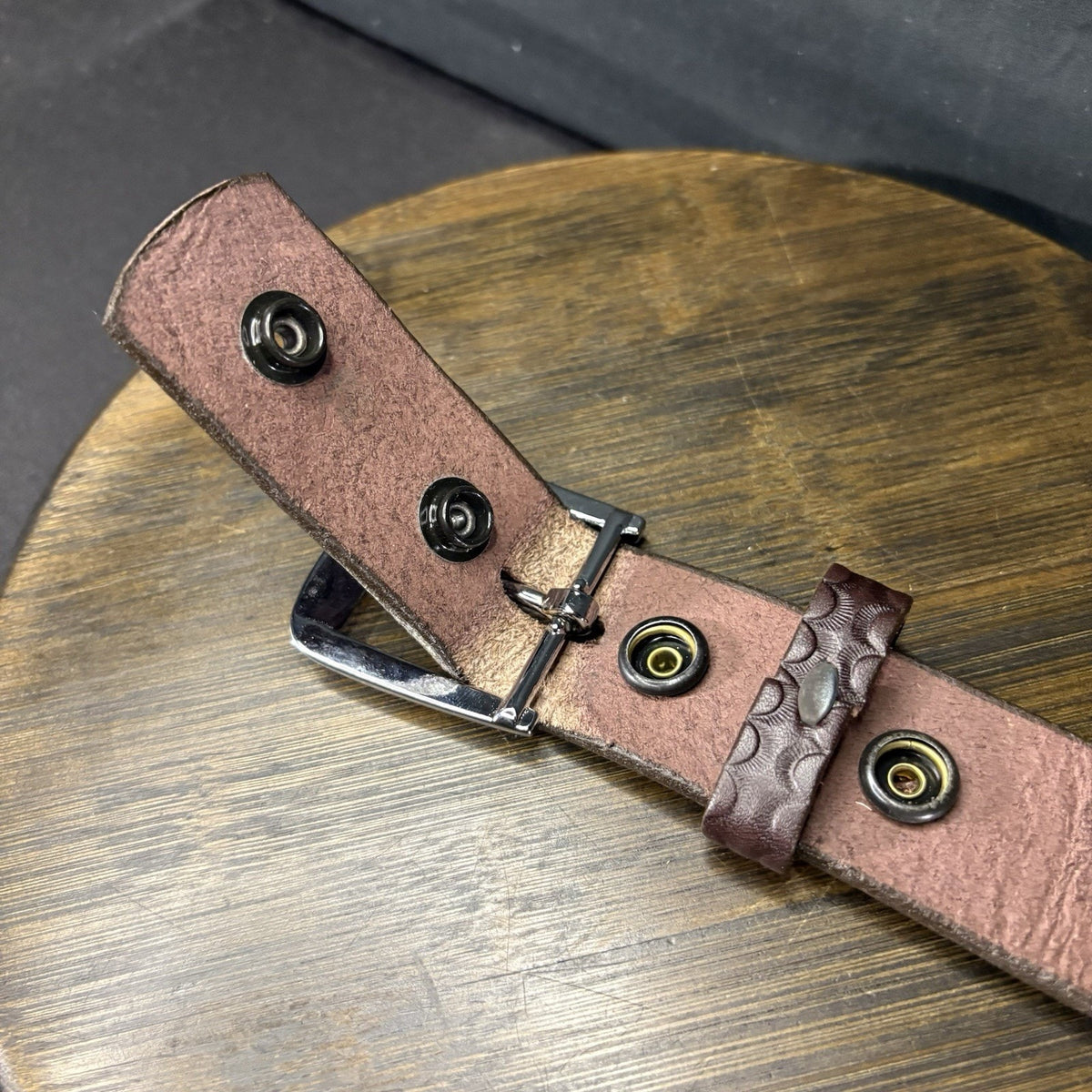 Boston Leather Off Duty Belt Size 46" Brown Basketweave Chrome Buckle 1.5”