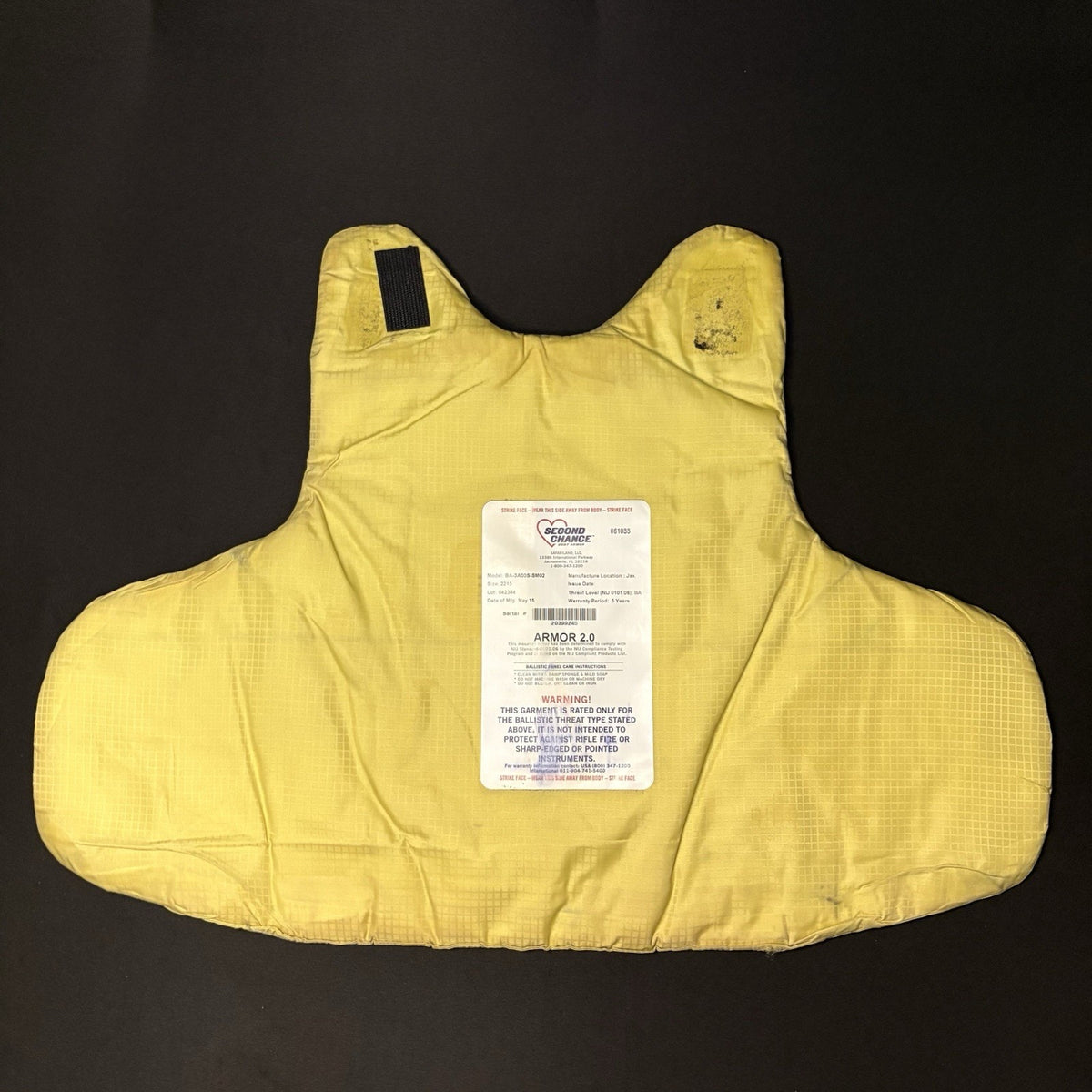 Second Chance 3A Ballistic Vest Size XL Bullet Proof IIIA Body Armor 2.0