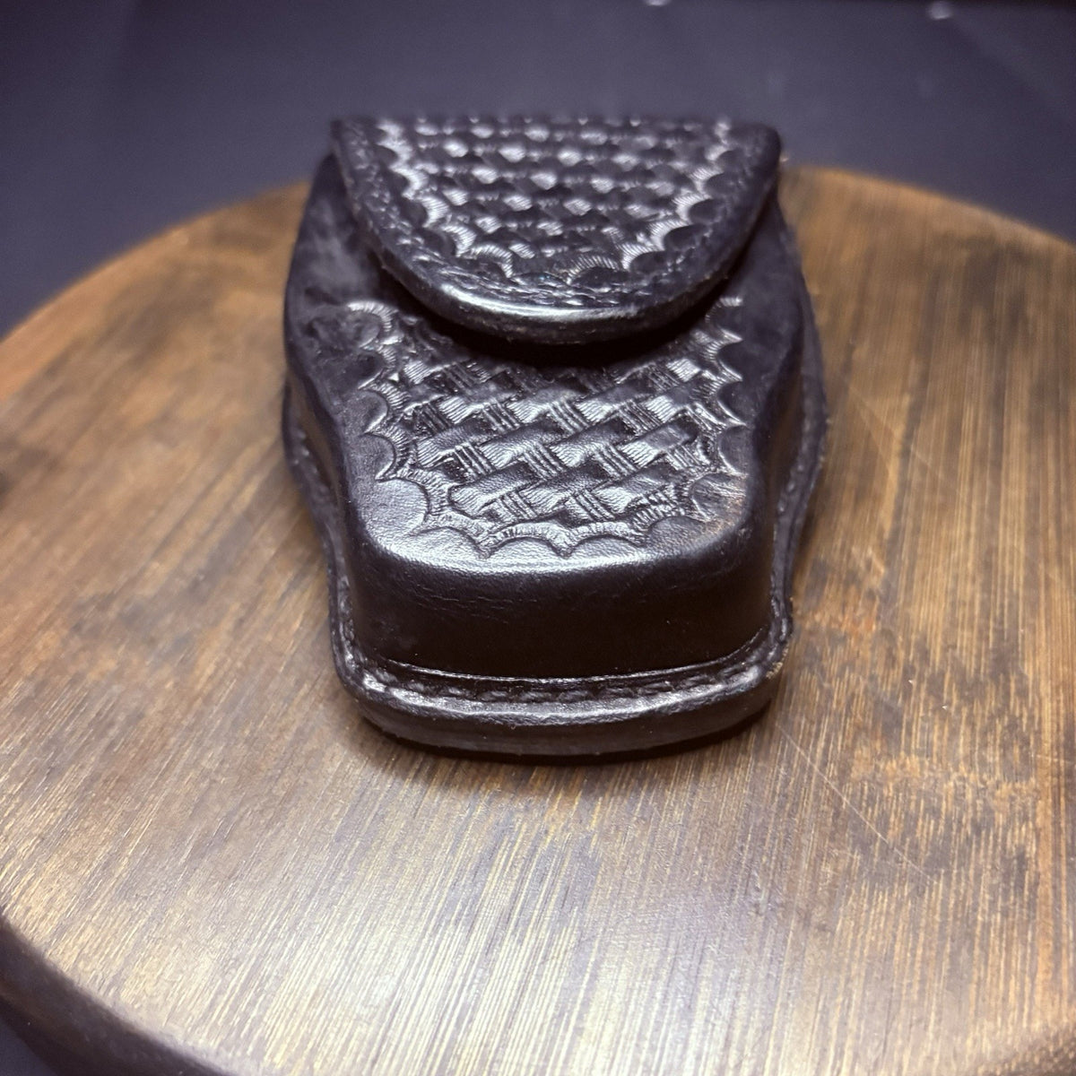 Tex Shoemaker Handcuff Case (204) Black Basket Leather Hidden Snap Chain/Hinge