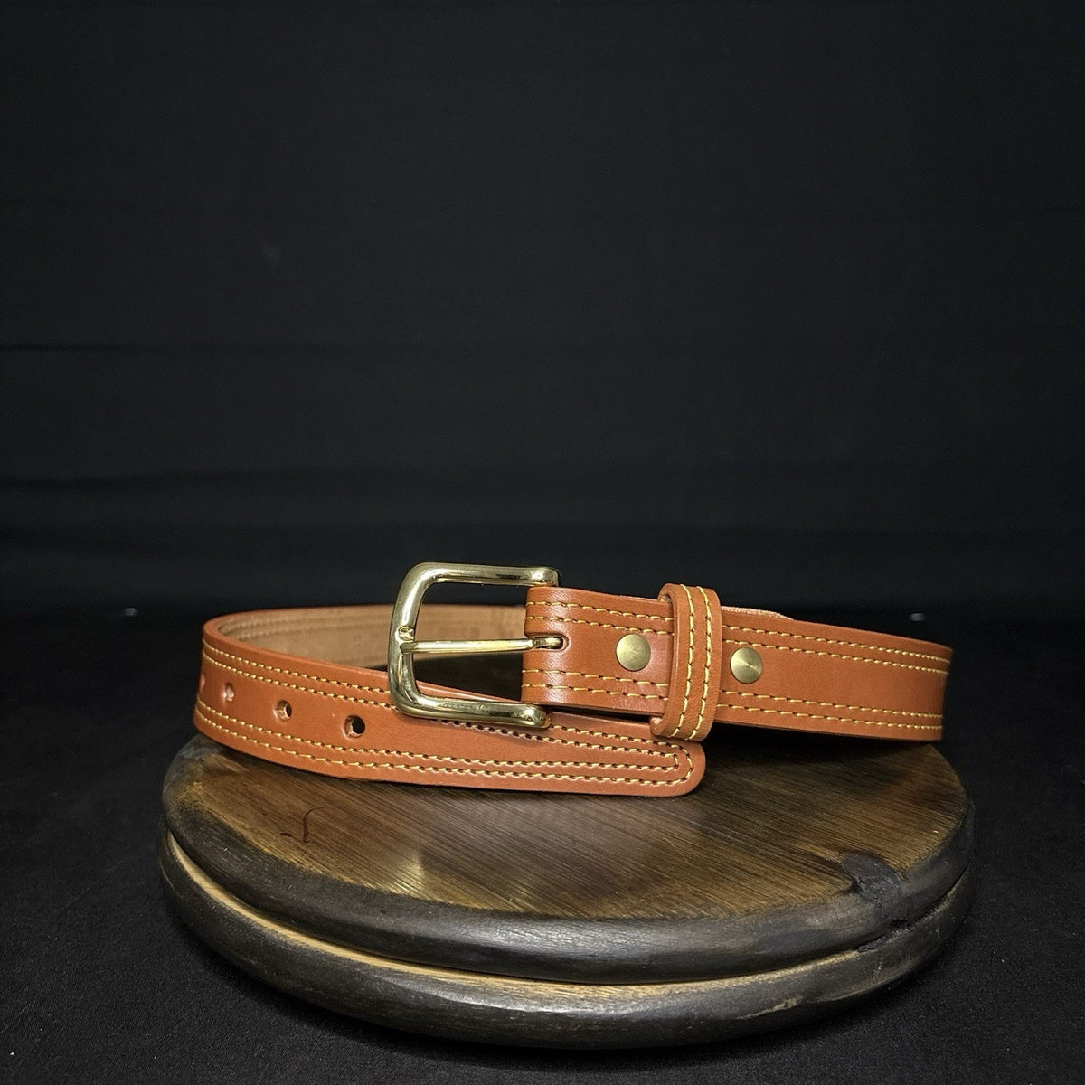 G&G Reinforced Shooter's Belt Size 30" Long 1.50" Wide, Chestnut Brown Gold Line