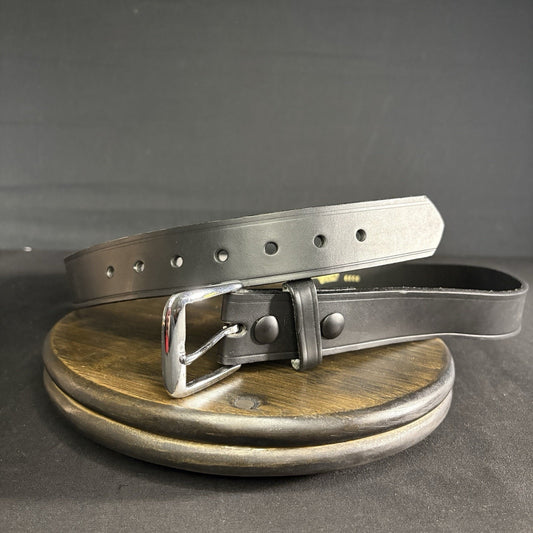 Boston Leather Belt Size 42" Plain Black Garrison w/ Chrome Buckle Made in USA