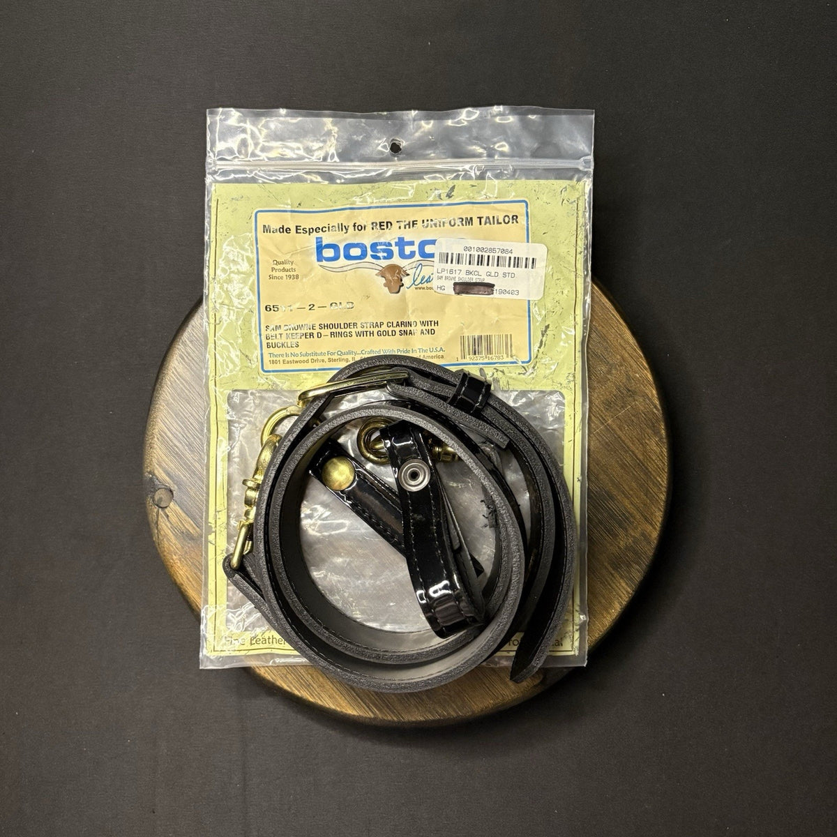 Boston Leather Sam Browne Shoulder Strap Black Hi-Gloss Brass Rings Model 6511