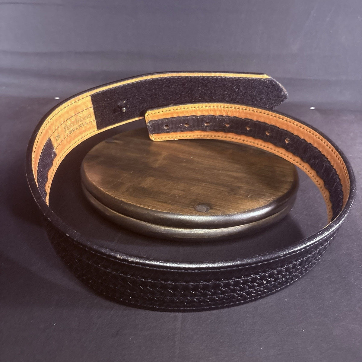 Don Hume Duty Belt Size 26" Basketweave Leather 2.25" Wide Belt Hook & Loop