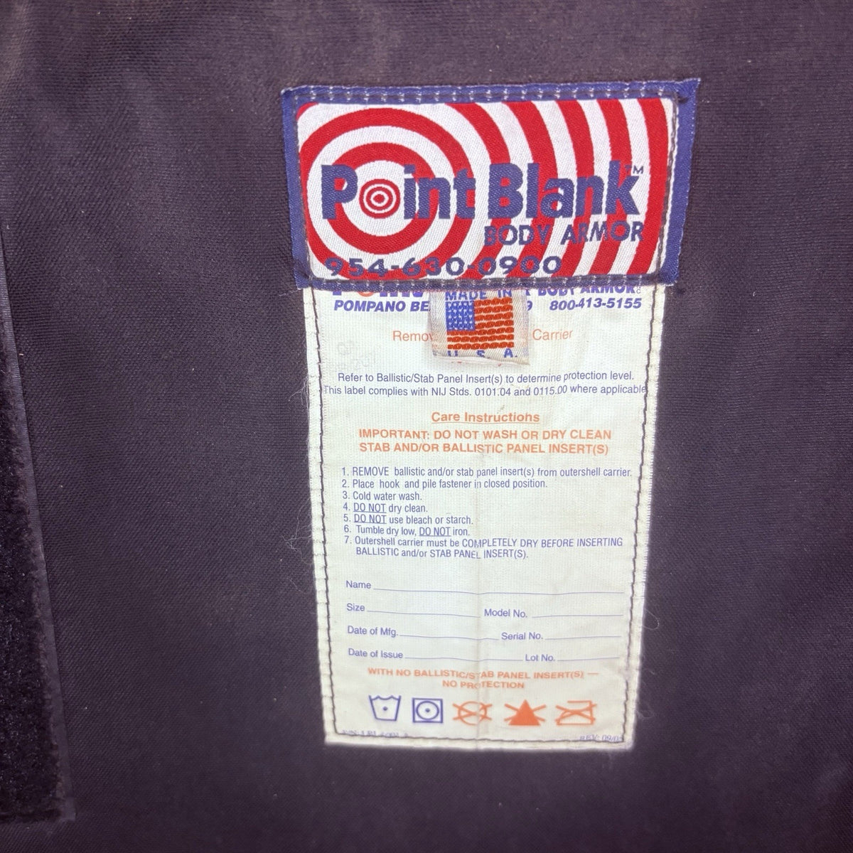 PB Ballistic 3A Tactical Carrier Size Large VXIIIA Bulletproof Soft Body Armor