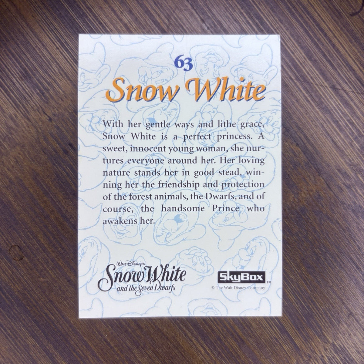 1994 SkyBox Disney's Snow White #63 "SNOW WHITE" High Grade Trading Card