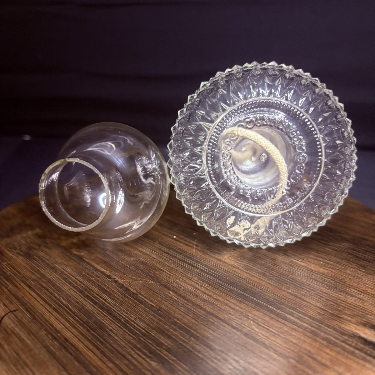 Vintage Miniature Hurricane Oil Lamp Lamplight Bubble Globe, Diamond Cut Base