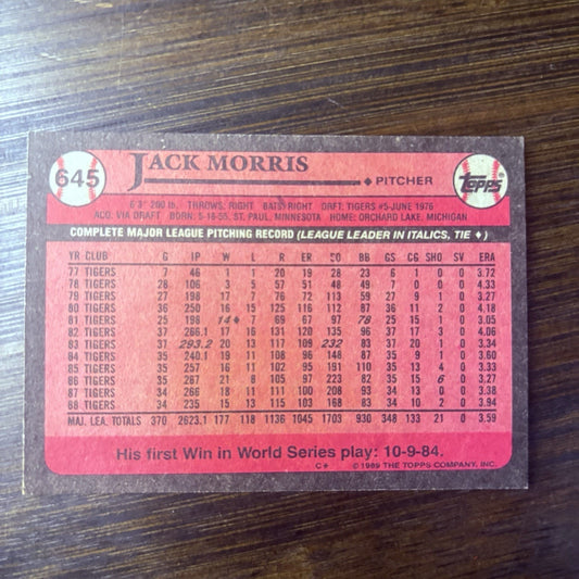 Jack Morris #645 1989 Topps Detroit Tigers High Grade