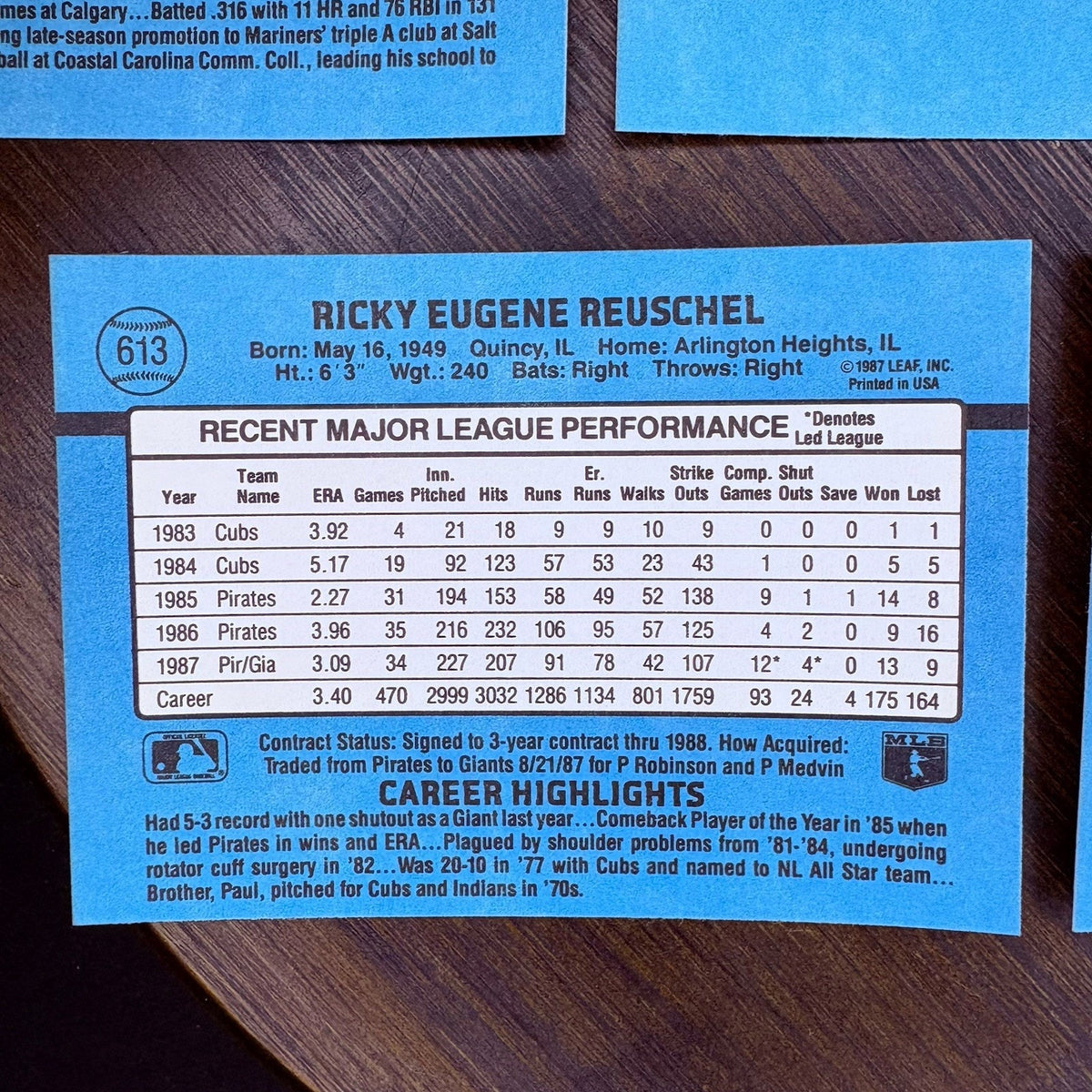 Donruss 1988 High Grade Cards #610, #611, #612, #613, #614 MLB Baseball (Lot 5)