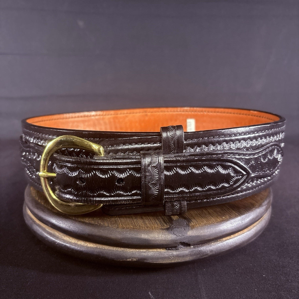 Don Hume Duty Belt Size 30" B106 Basketweave Black Leather Brass Buckle