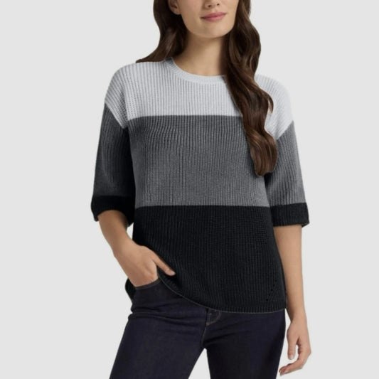 NEW Matty M Women's XXL Colorblock Sweater Polyester Crewneck (Black,Grey,White)