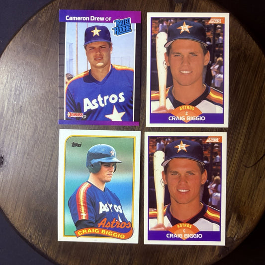 1989 Astros Craig Biggio & Cameron Drew Rookie (4) High Grade Trading Cards