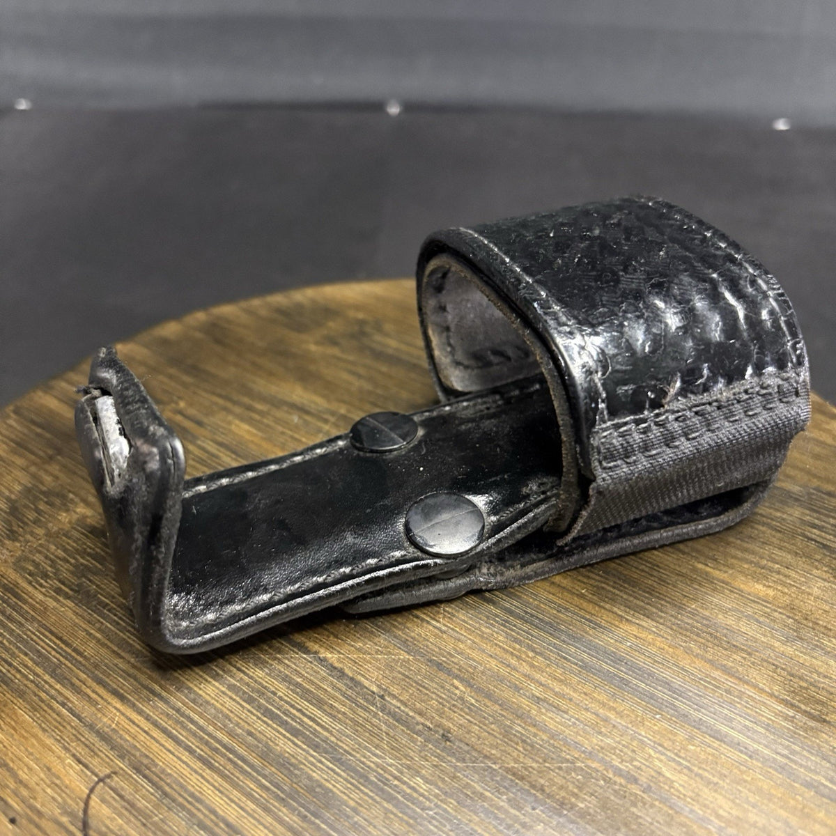 Aker Universal Radio Holder, 588U Basketweave Leather Brass Snap Belt Loop