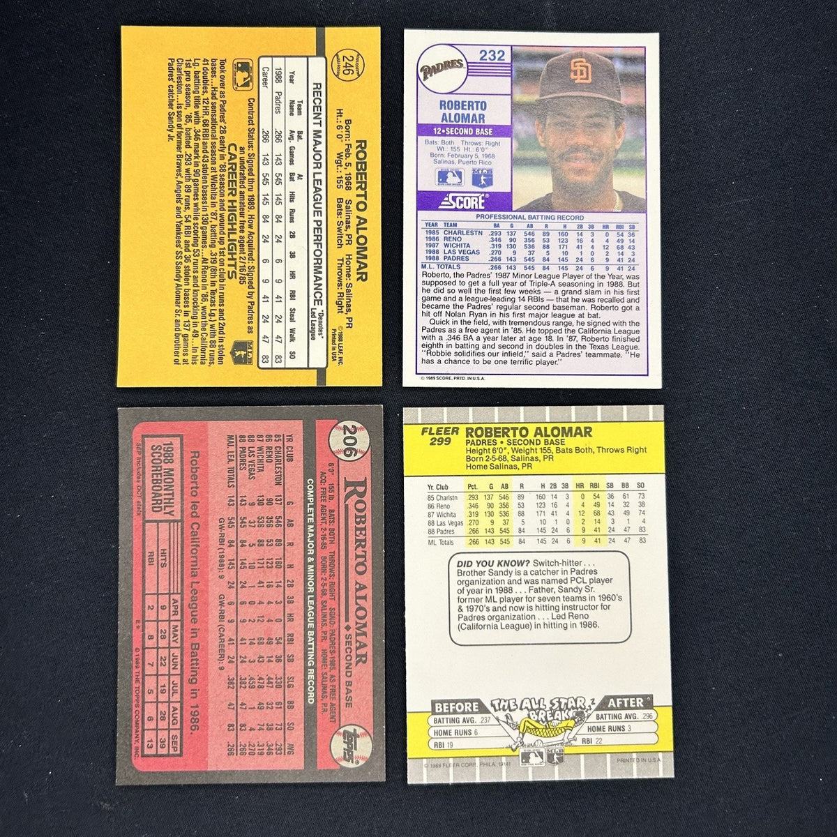 Roberto Alomar (Lot Of 4) Trading Cards #246, #206, #232, #299