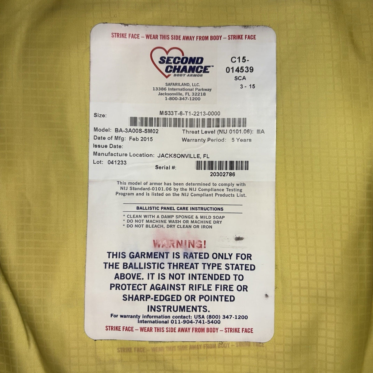 Second Chance Bullet Proof Vest Level 2 (II) Size XXL Concealable Ballistic Vest
