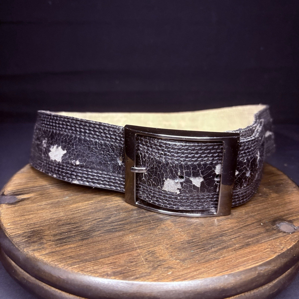 Distressed Worn Medium Leather Belt Black Duty Belt 30"-32" Waist