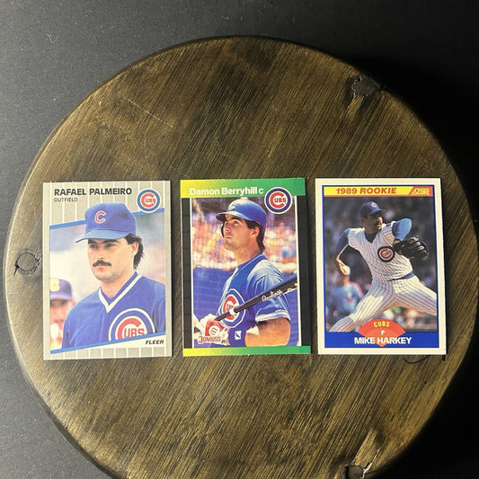 1989 (3) Cubs Cards Mike Harkey Rookie Score, Damon Berry Hill, Rafael Palmeiro